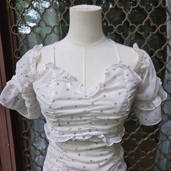 For Love & Lemons La Brooke Coquette Moon Stars Hearts Mini Ruffle Dress S - Picture 3 of 12